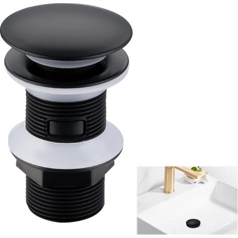 Bonde d'évier de salle de bain non fendue - Bonde clic-clac en laiton noir mat - Pour lavabo de salle de bain, sans trop-plein (dôme) (1/5)