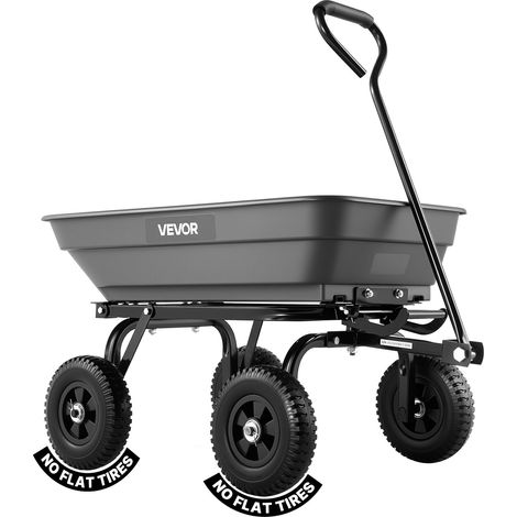 Chariot de Jardin Basculant Max. 181 kg Chariot à Benne Basculante en PP pour Transport de Bois Plantes Terre, Basculement à 90°, 4 Roues Increvables Pivotantes à 180°, Roulement Rotatif à 270° (1/5)