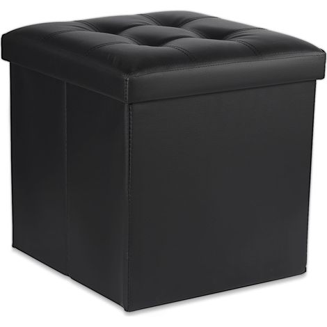 Pouf - Leobert - L - Simili Cuir Noir - 37,5 X 37,5 X 38 Cm