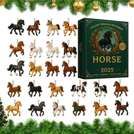 Calendrier De L'Avent Sur Le Thème Du Cheval 2026,Décor Pendentif 2D Noël 2026 - Calendrier Ornement Cheval Des Fetes Pour Collectionneurs Interieur Voiture Fete Entree Anniversaire (1/5)