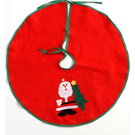 Jupe de sapin de Noël 60 cm avec bordure verte et appliqué Père Noël