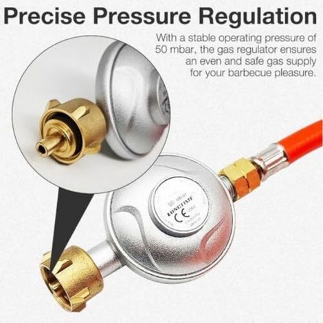Détendeur Propane 50mbar avec Tuyau de 1.5m, Réducteur Basse Pression, Kit de Détendeur Gaz Propane pour Barbecue, Camping (1/5)