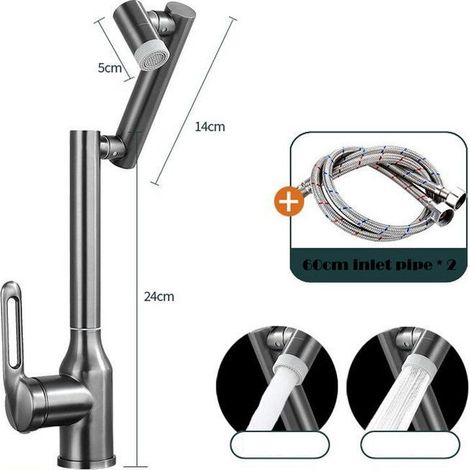 Robinet Mitigeur Lavabo Haut, Robinet Cascade Rotation à 360 Degrés, Robinet Salle de Bain, Mélangeur l'Eau Chaude et Froide - Tuyau Inclus (1/5)