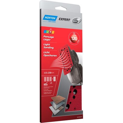 Norton Expert Schleifpapier 115x230mm K120 5er VE Gelocht / Multi-Air