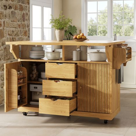 Isola da cucina 142,5x80x95 cm in MDF e metallo marrone, allungabile FloraGrace (1/5)