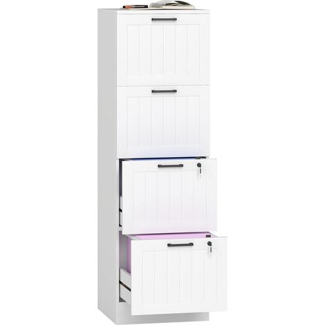 Caisson de Bureau 4 Tiroirs Meuble de Rangement Verrouillable Classeur Dossiers Suspendus A4 en Bois Blanc 40x40x131cm (1/5)