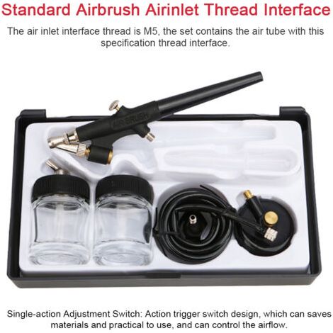 Kit de aerógrafo Modelo 138, kit de aerógrafo de acción simple de 0,8 mm, depósito de pintura de 22 cc, adecuado para modelismo, maquillaje, decoración de uñas y repostería. (1/5)