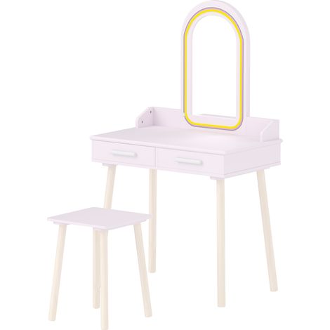 AIYAPLAY Toeletta Trucco Bambini 3-8 Anni con Sgabello e 2 Cassetti, Rosa (1/5)