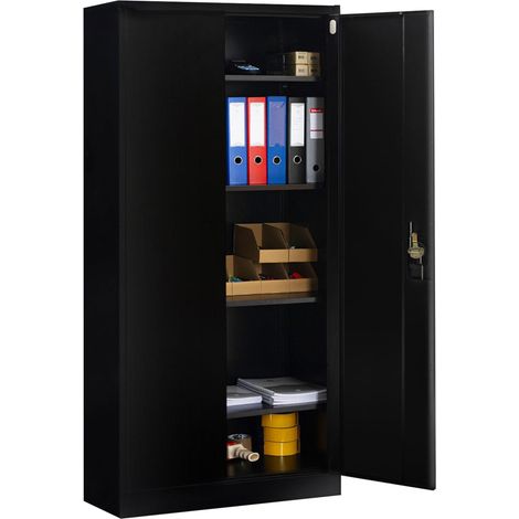 Idmarket – Armoire de bureau métallique noir 80 x 40 x 180 cm – 4 étagères modulables – 5 niveaux – Fermeture à clé pour sécurité