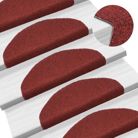 10 pcs Tapis autoadhésifs de marches, Tapis d'escalier, Marchettes D'escalier Rouge 65x21x4cm Aiguilleté MKS74619 (1/5)