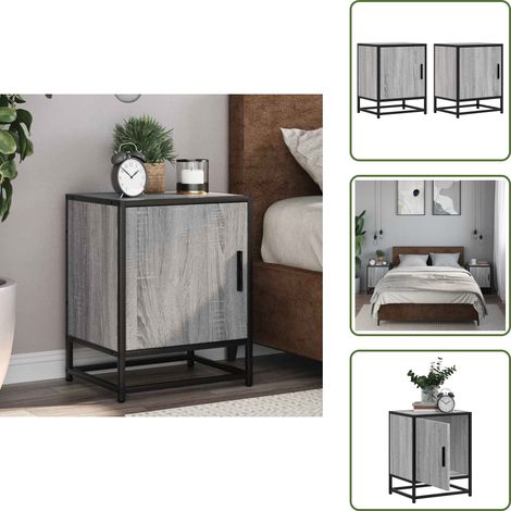 Comodino grigio - vidaXL Comodini 2pz Grigio Sonoma 40x31x50cm Legno Multistrato Metallo - Comodino con ante