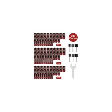 Kit Ponceuse à Tambour 307pcs - 300 Manchons de Ponçage (80/120/240) + 6 Mandrins (1/4)