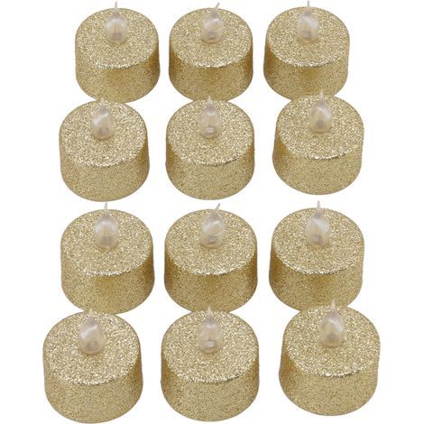Flameless LED candle, battery operated, decorative electronic tea light for Christmas and weddings, 12 pieces, gold (1/5)