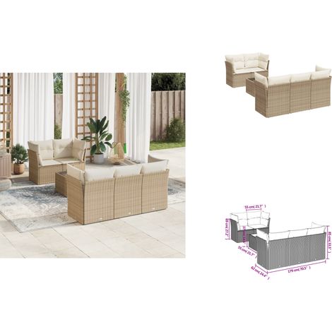 Salon de jardin avec coussins 6 pcs beige résine tressée - Ensemble Salon De Jardin - Mobilier De Jardin - Canapé D'extérieur - Résine Tressée - Rotin Synthétique (1/3)