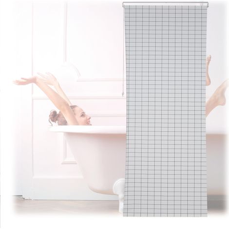 Store de Douche à Carreaux, Rideau de Baignoire, Salle de Bains, L x H : 100 x 240 cm, Hydrofuge, Blanc/Noir (1/5)