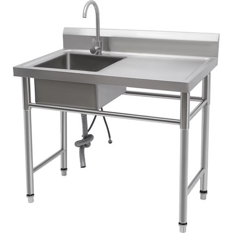 Freistehend Edelstahl Küchenspüle Spültisch 1 Becken Rechts Gastrospüle Waschtisch für Outdoor und Camping, Multifunktionswaschtisch Spülbecken Spüle mit Wasserhahn 100x60cm