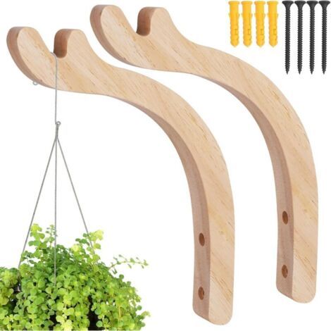 Lot de 2 crochets muraux en bois pour plantes d'intérieur, suspension robuste pour lanternes, support de fleurs, pot, carillons, jardinières, paniers suspendus