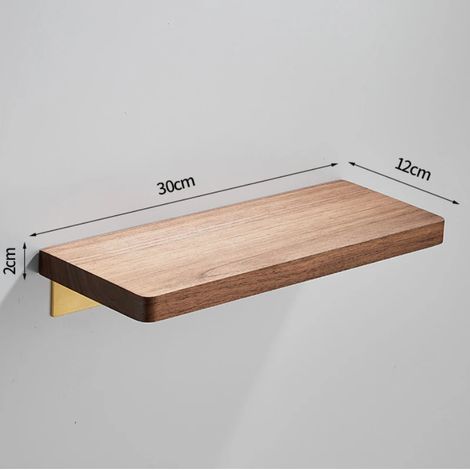 Étagère de rangement murale en noyer (plat - 30 cm) avec miroir, fixation murale monobloc sans perçage, pour salle de bain. Organisateur de serviettes quotidien. (1/5)
