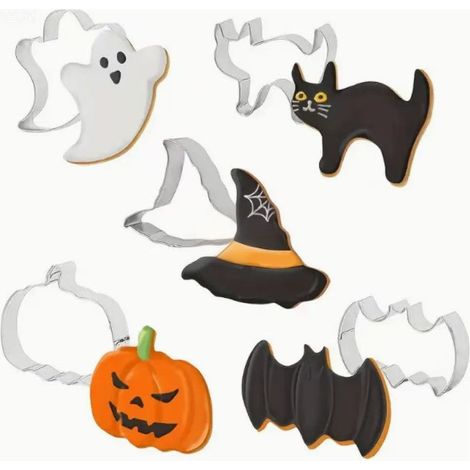 5 moules à biscuits d'Halloween - Moules de cuisson en acier inoxydable, parfaits pour les bonbons gélifiés et les biscuits d'Halloween, ustensiles de cuisine, pâtisserie maison, moules de cuisson idé