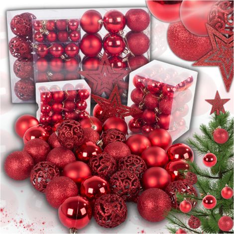 SET DI PALLINE PER ALBERO DI NATALE, IN PLASTICA, ROSSE, ANTISCHEGGIA, NATALE