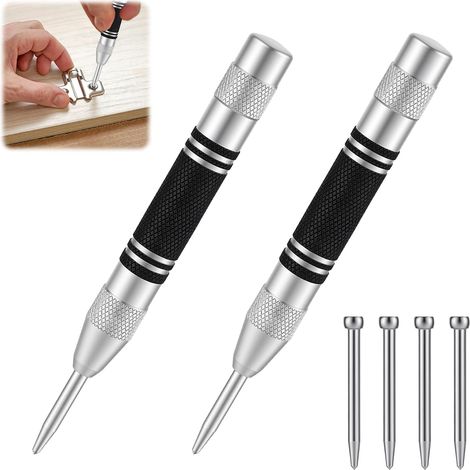2 Pièces Outil de Marquage pour Métal, Pointeau Automatique, Pointeau Automatique en Acier Durable avec Mécanisme de Tension Réglable, Pointeau Central Automatique avec 4 Embouts de Rechange (1/5)