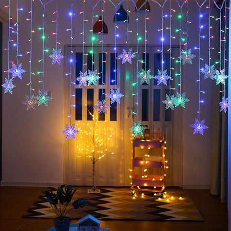Guirlande lumineuse LED flocons de neige, rideau lumineux coloré, 8 modes d'éclairage, pour intérieur et extérieur, jardin, fenêtre, décoration de Noël (1/5)