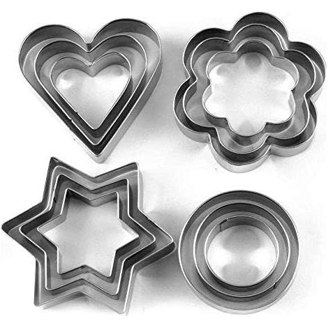 Set mit 12 runden Ausstechformen aus Edelstahl, Stern- und sternförmig, zum Kochen, Backen, für Halloween, Weihnachten, kleine Ausstechformen (1/5)