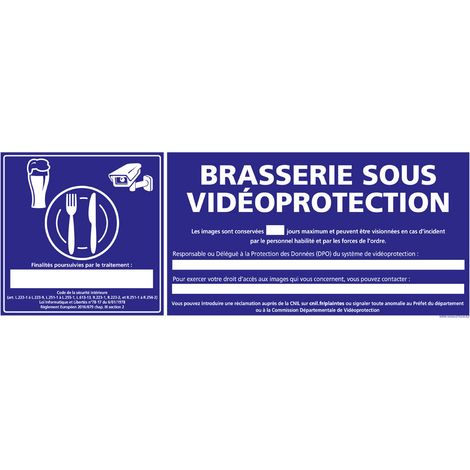 PANNEAU BRASSERIE SOUS VIDEOPROTECTION (G1395) - Adhésif - 210 x 75 mm