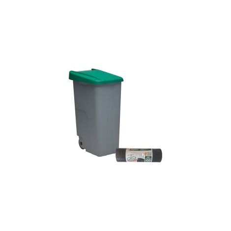 WELLHOME Contenitore Chiuso 85L Verde H.76cm + Rotolo da 10 Sacchi Immondizia da 100L