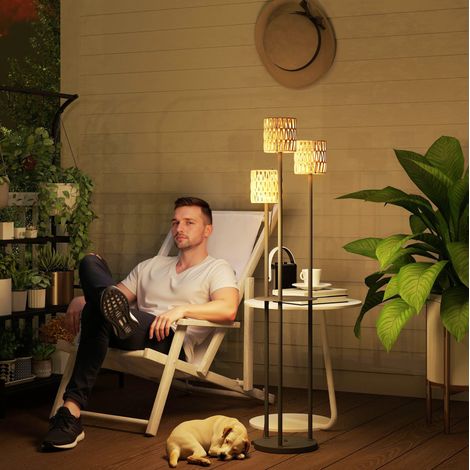 Solar-Außenstehleuchte mit 3 Leuchten, gelbem Rattanregal, Ø37 x H144 cm OKWISH (1/5)