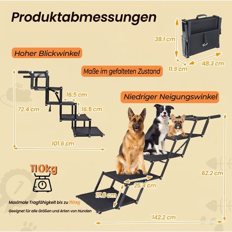 Escalier pliable pour chien à 5 marches, antidérapant, charge max. env. 110 kg, noir HAVRYA (1/5)