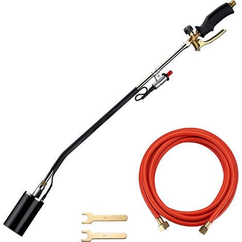 Wiltec Bruciatore erbacce con accensione piezoelettrica fino a 1850 °C, diserbante a gas da 120 kW, strumento per bruciare le erbacce, bruciatore per tetti con tubo flessibile da 5 m
