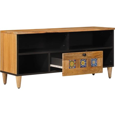 Meuble TV Naturel 100 x 33 x 46 cm Bois de mangue massif (1/5)