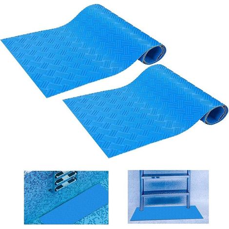 2 Pièces Tapis Échelle Piscine,Tapis D'échelle, Grand tapis d’étape de piscine avec tapis d’échelle antidérapant de protection de texture pour la doublure et les escaliers de piscines hors sol 90x23cm (1/5)