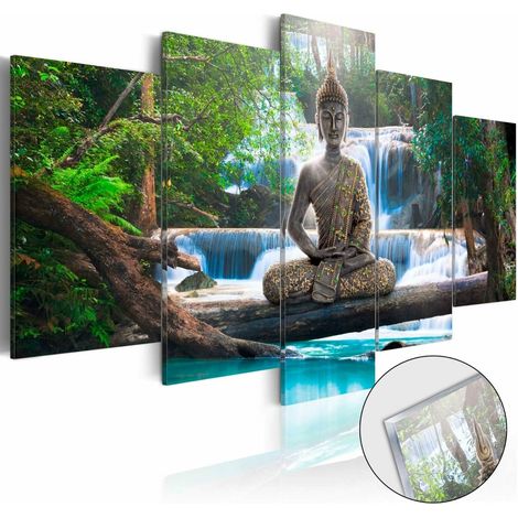 Tableau sur verre bouddha et cascade - 200 x 100 cm (1/4)