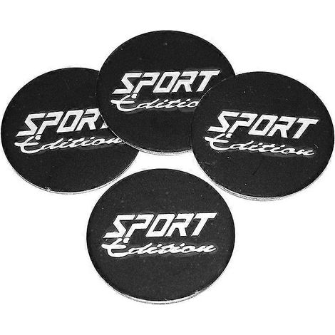 Lot de 4 enjoliveurs métalliques plats de 45 mm avec logo « Sport Edition », logo, pour centre de roue de voiture, noir et argent. (1/5)
