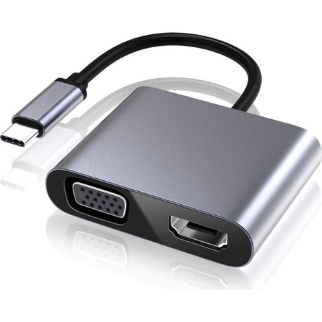 USB C to VGA HDMI Adapter, Type C to VGA HDMI 4K UHD Adapter Converter Compatible with Laptops MacBook Pro/Air Nintendo Dell HP Samsung S8/S9 Huawei Mate 30 and More