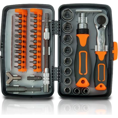 Coffret d'outils 38 en 1 pour tournevis à cliquet, comprenant une clé mixte et un outil manuel, idéal pour les travaux domestiques. (1/4)