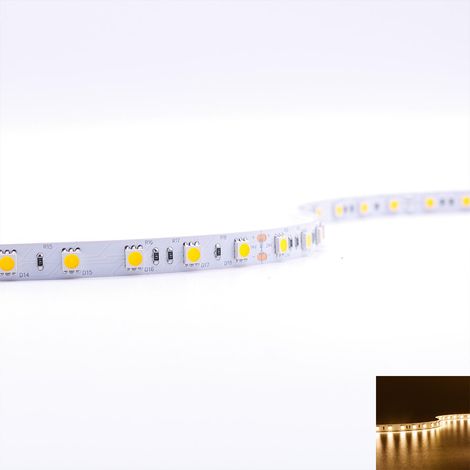 Strip 24V LED Streifen 5M 14,4W/m 60LED/m 10mm - Lichtfarbe: Warmweiß 3000K - Schutzart: IP20 (1/5)