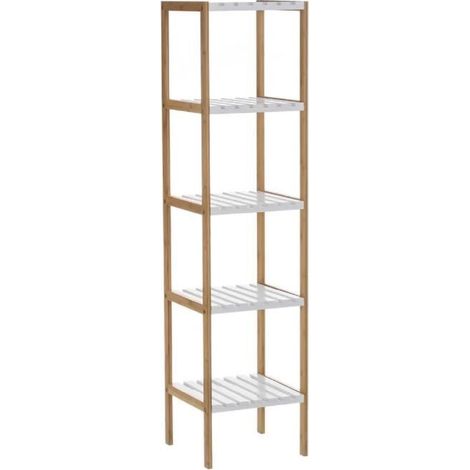 Étagère de rangement - JUANIO - 5 tablettes - Bambou/MDF - 34x33x140 cm - naturel/blanc (1/3)