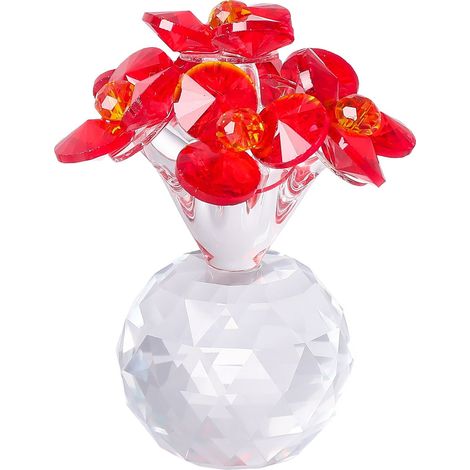 Figurine Fleurs En Verre - 6 Pétales Ronds - Décoration Intérieure - Ornement De Table - Collectionnable - Rouge - 1 Pièce (1/5)
