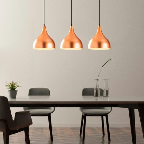 Suspension de cuisine moderne, 3 abat-jour cuivre SILE (1/5)