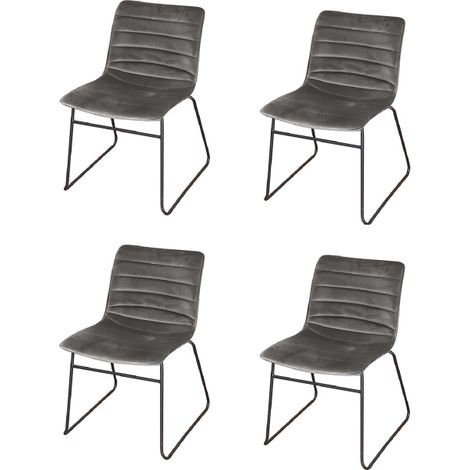 Lot de 4 chaises BROOKLYN en velours - 55 x 45 x H 47/78cm - Gris - Livraison gratuite (1/3)