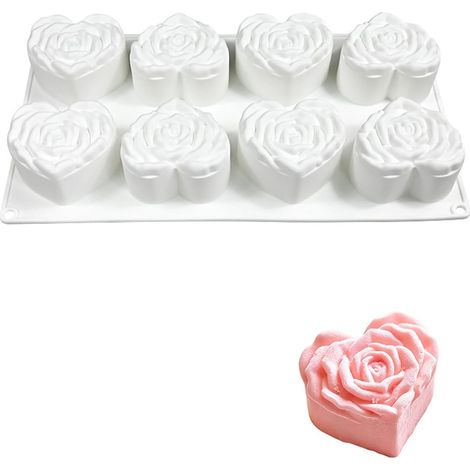 Moule en silicone rose, plateau à 8 cavités pour gâteaux en mousse, décor de dessert de Saint-Valentin, cire de bougie, artisanat de savon, pâtisserie maison, utilisation en cuisine (1/5)