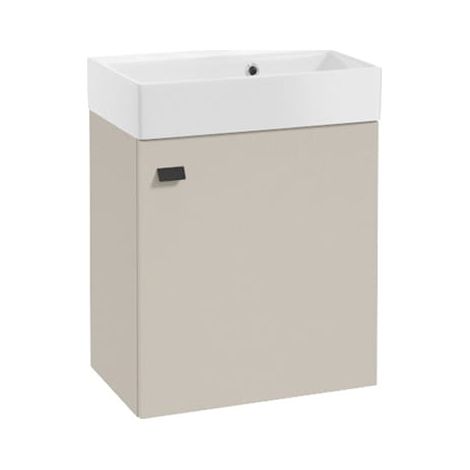 Wandhängender Badezimmerschrank mit Waschbecken 60x50cm, Kaschmir, schwarzer Elara-Griff