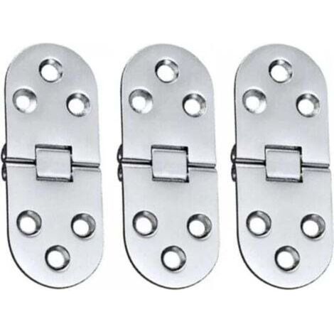 Lot de 3 charnières de table en alliage (argent) en acier inoxydable, charnière rabattable pour porte pliante, pour tiroir, table, bureau, machine à coudre, argent (1/4)