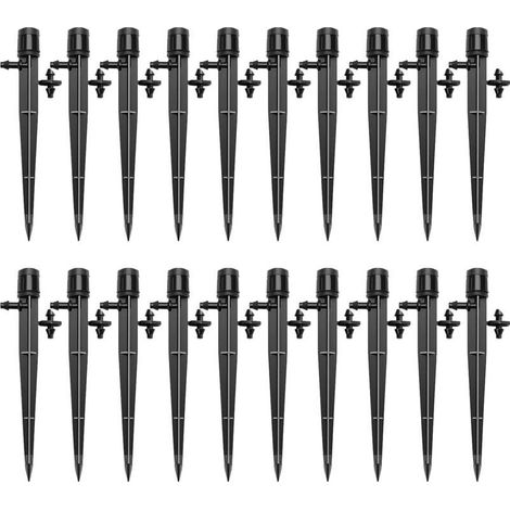 20pcs Adjustable Drip Irrigation Heads, 360 Degree Micro Drip Irrigation Head for 4/7mm Hose, Insert Irrigation Dripper, Black (with Connector) (1/5)