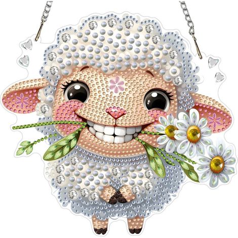 Pendentif peinture diamant mouton, double face, décoration fenêtre, porte, 20x20cm