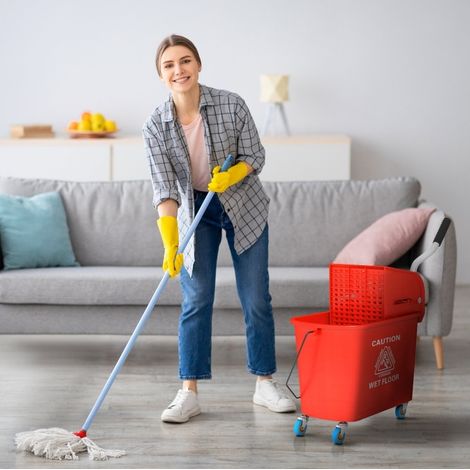 Mop-Eimer mit Auswringer und Griff, 20 l, auf Rollen, roter Kunststoff OKMYHOME (1/5)