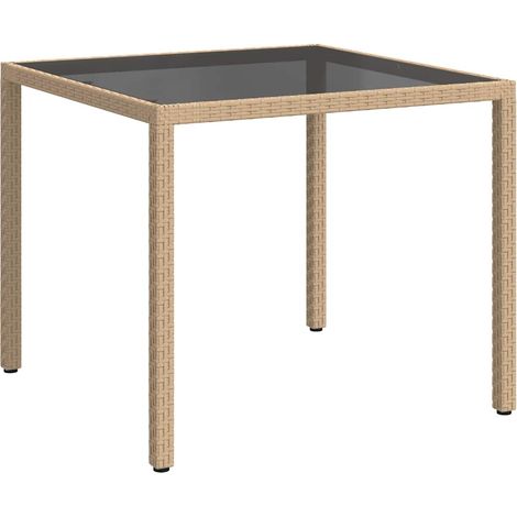 Table de jardin，Table d'extérieur 90x90x75cm Verre trempé et résine tressée Beige CFW21396 (1/5)